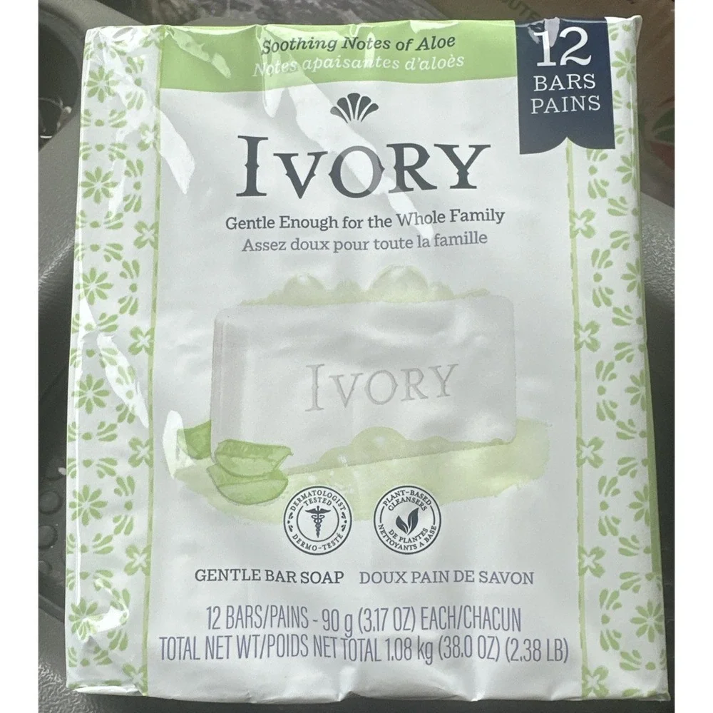 Ivory Soothing Notes Of Aloe 12 Bars Gentle Soap For Whole Family 38oz.